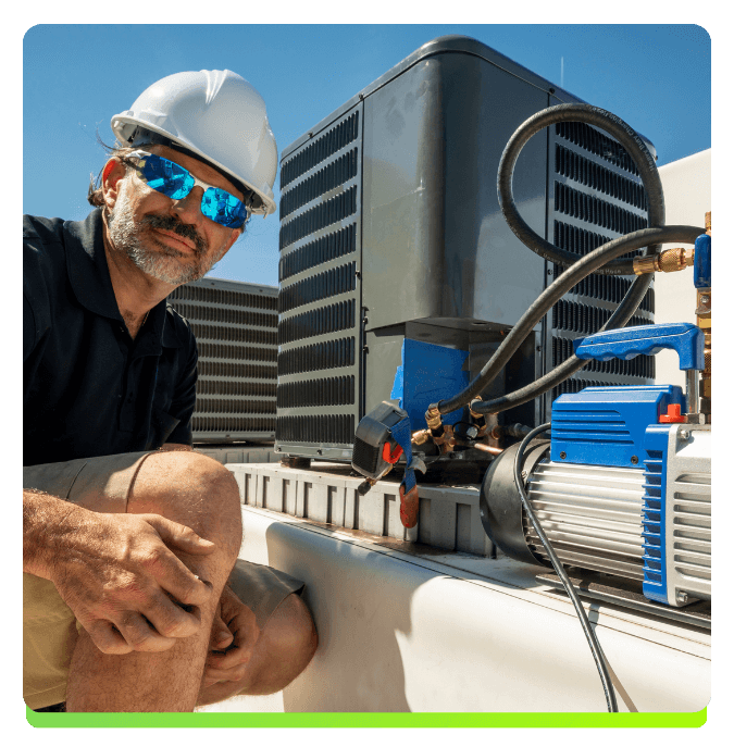 An image of an HVAC Contractor at work, happy with his lead generation services from his marketing company.