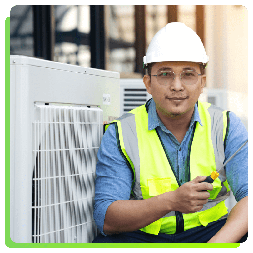 An image of an HVAC contractor in Dubai, happy with his marketing services and digital growth.