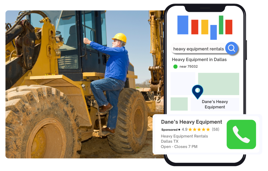 An image representing heavy equipment advertising services like SEO and PPC.