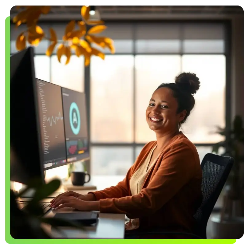 An office administrator looking at her AI Automation Workflows for Small Business